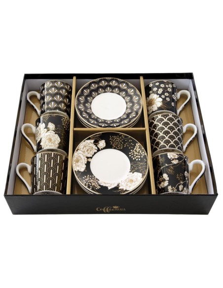 EASY LIFE SET 6 TAZZE CAFFÈ CON PIATTINO 100 ML - ART DECO & FLOWERS