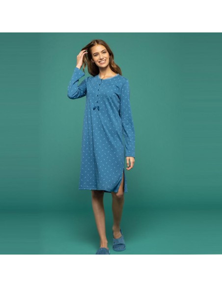 NOIDINOTTE CAMICIA DA NOTTE SERAFINO MANICA LUNGA IN CALDO COTONE