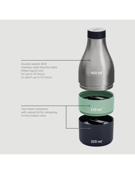 TREBONN BOTTIGLIA TERMICA MULTISCOMPARTO 3 IN 1 PER BEVANDE ED ALIMENTI - FOOD & HYDRATE 3