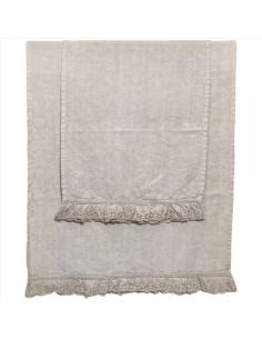 COPPIA ASCIUGAMANI VISO E OSPITE IN LINO - GENZIANA