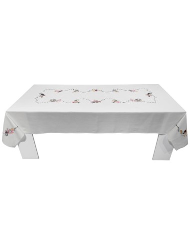 CENTRO DEL RICAMO TOVAGLIA 12 POSTI IN LINO CON...