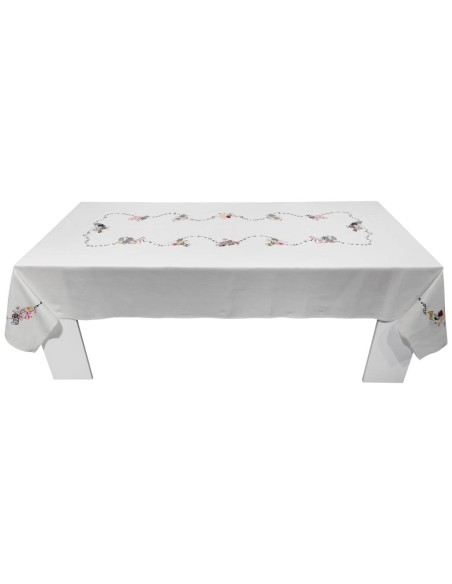 CENTRO DEL RICAMO TOVAGLIA 12 POSTI IN LINO CON TOVAGLIOLI - MUSICA