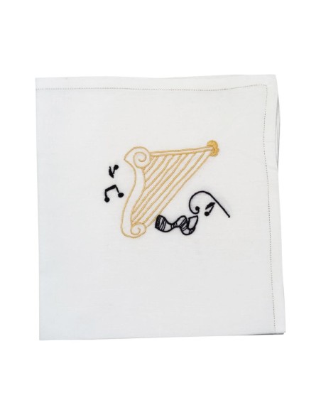 CENTRO DEL RICAMO TOVAGLIA 12 POSTI IN LINO CON TOVAGLIOLI - MUSICA