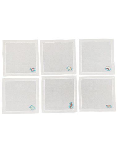 NAPKING SET 6 TOVAGLIOLI RICAMATI IN LINO -...