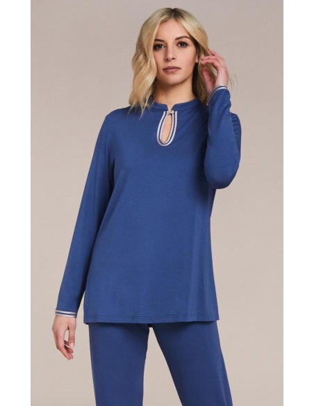 ANNETTE PIGIAMA DONNA SCOLLO V MANICA LUNGA E PANTALONE LUNGO
