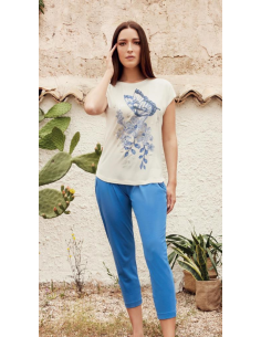 QBO PIGIAMA DONNA GIROCOLLO MEZZA MANICA E PANTALONE LUNGO