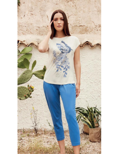 QBO PIGIAMA DONNA GIROCOLLO MEZZA MANICA E...