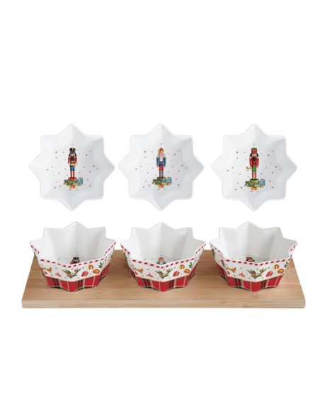 EASY LIFE SET APERITIVO 3 CIOTOLE + VASSOIO IN BAMBOO 34X12 - VINTAGE NUTCRACKERS