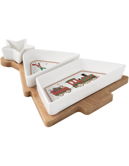 EASY LIFE SET APERITIVO CON 3 CIOTOLINE E VASSOIO IN BAMBOO - POLAR EXPRESS