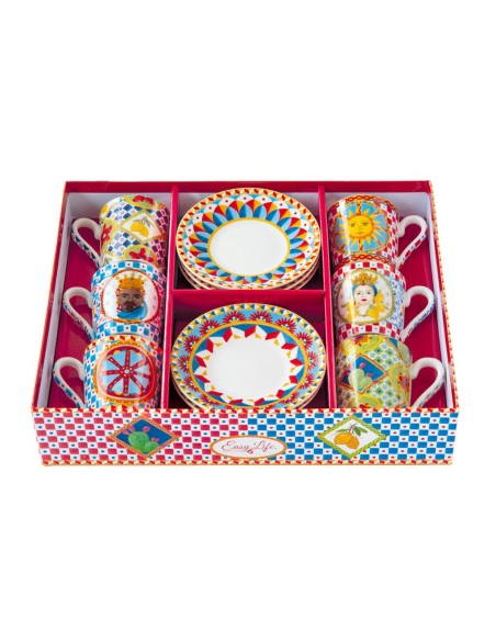EASY LIFE SET 6 TAZZE CAFFÈ CON PIATTINO 100 ML - SICILY