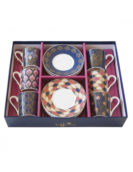 EASY LIFE SET 6 TAZZE CAFFÈ CON PIATTINO 100 ML - PEACOCK