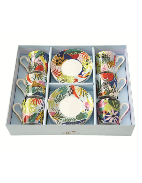 EASY LIFE SET 6 TAZZE CAFFÈ CON PIATTINO 100 ML - TROPICAL VIBES