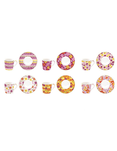 EASY LIFE SET 6 TAZZE CAFFÈ CON PIATTINO 100 ML - FLOWER POWER YELLOW