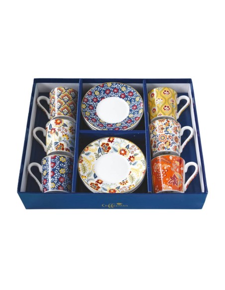 EASY LIFE SET 6 TAZZE CAFFÈ CON PIATTINO 100 ML - PAISLEY ABUNDANCE
