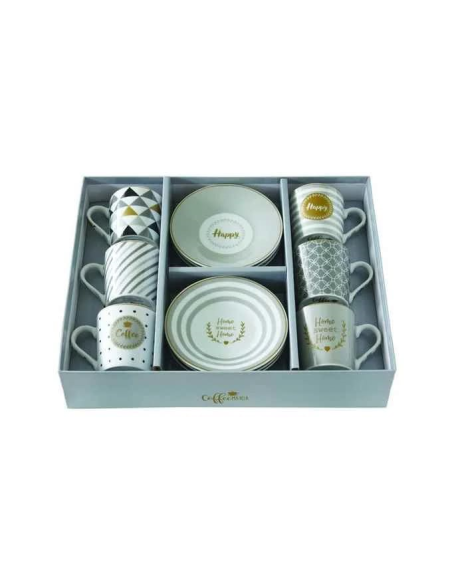EASY LIFE SET 6 TAZZE CAFFÈ CON PIATTINO 100 ML - MANIA HAPPY