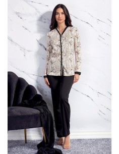 QBO PIGIAMA DONNA APERTO MANICA LUNGA E PANTALONE LUNGO