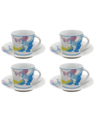 EVVIVA SET 4 TAZZA CAFFE CON PIATTINO - ACQUERELLO