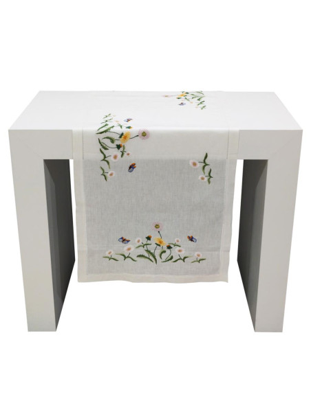 BELLLAVIA RUNNER RICAMATO 47 X 150 CM IN PURO LINO CON TOVAGLIOLI