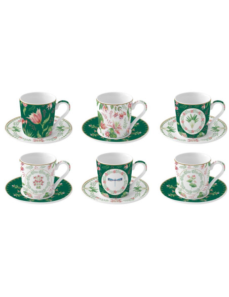 EASY LIFE SET 6 TAZZE CAFFÈ CON PIATTINO 100 ML - BOTANIC CHIC