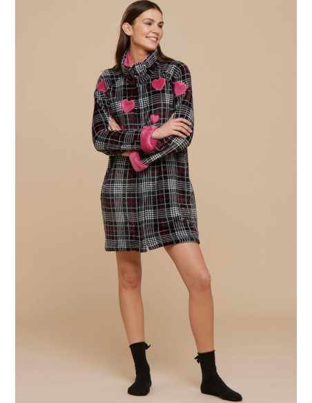 NOIDINOTTE VESTAGLIA DONNA INVERNALE IN CORAL FLEECE CON ZIP