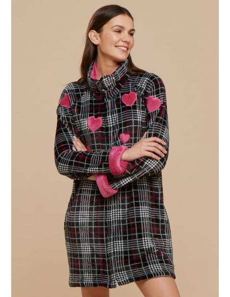 NOIDINOTTE VESTAGLIA DONNA INVERNALE IN CORAL FLEECE CON ZIP