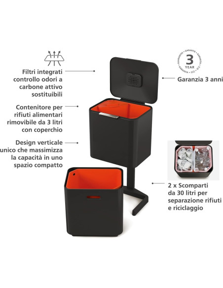 JOSEPH JOSEPH PATTUMIERA DA CUCINA TOTEM MAX 60 L - RECYCLING BIN 