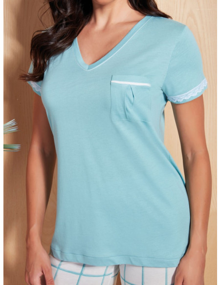 QBO PIGIAMA DONNA SCOLLO A V MEZZA MANICA E PANTALONE CORTO IN COTONE MODAL