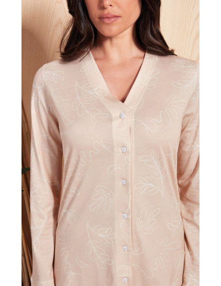 QBO PIGIAMA DONNA APERTO MANCIA LUNGA E PANTALONE LUNGO IN MODAL