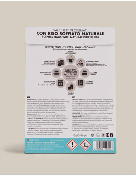 HOROMIA SET 3 SACCHETTI PROFUMATI MULTIUSO - BIANCO INFINITO