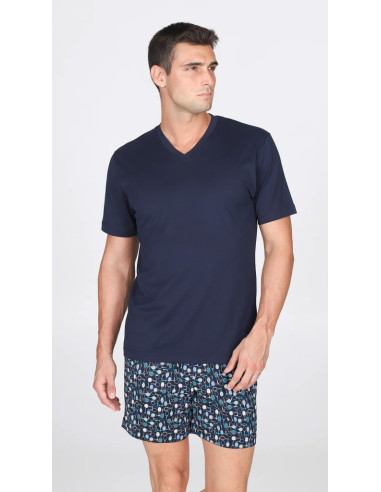JULIPET PIGIAMA UOMO SCOLLO V MANICA CORTA E...