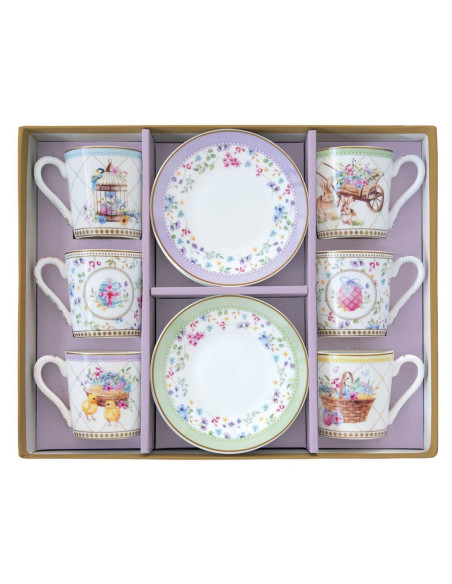 EASY LIFE SET 6 TAZZE CAFFÈ CON PIATTINO 100 ML - SPRING BLOOM