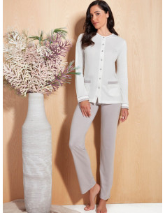 QBO PIGIAMA DONNA APERTO MANCIA LUNGA E PANTALONE LUNGO...