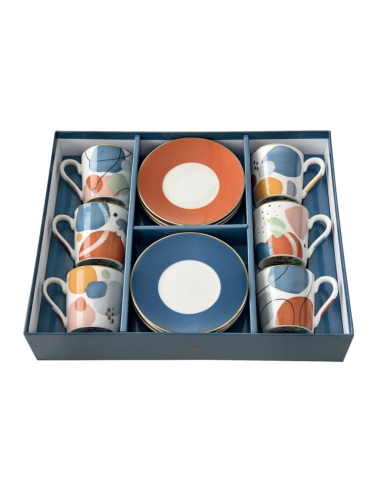 Set De 6 Tasses à Espresso Easy Life Avec Soucoupes - Porcelaine Fine China, Passe Au Micro-ondes, En Boîte Cadeau
