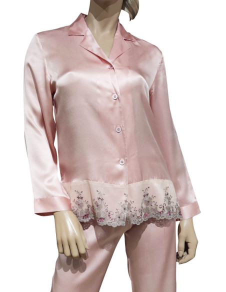 ALBA ROYAL PIGIAMA DONNA APERTO, MANICA LUNGA E PANTALONE IN SETA