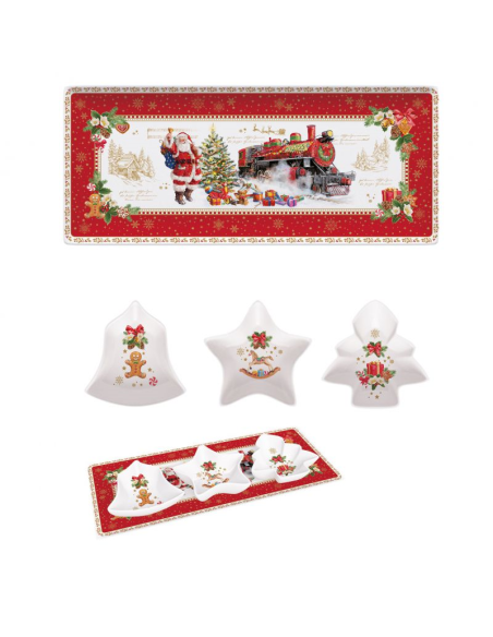 EASY LIFE SET APERITIVO 3 CIOTOLINE SU VASSOIO 36X16 CM - CHRISTMAS MEMORIES