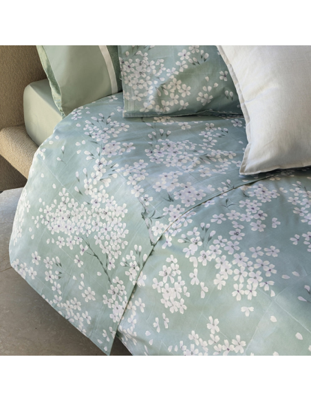 FAZZINI COMPLETO LENZUOLA COPRILETTO MATRIMONIALE IN PERCALLE - KIMONO