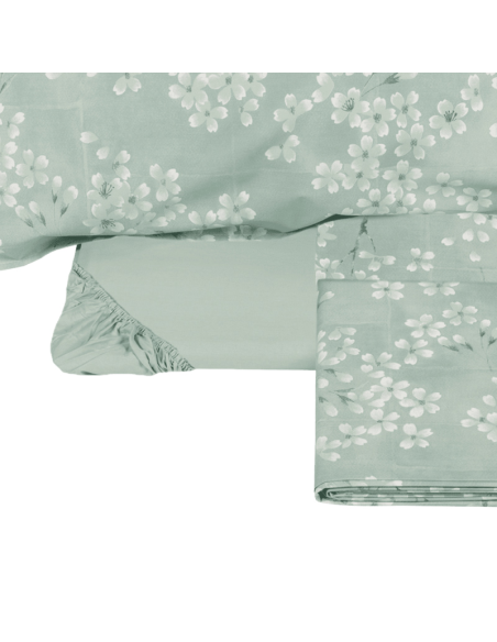 FAZZINI COMPLETO LENZUOLA COPRILETTO MATRIMONIALE IN PERCALLE - KIMONO