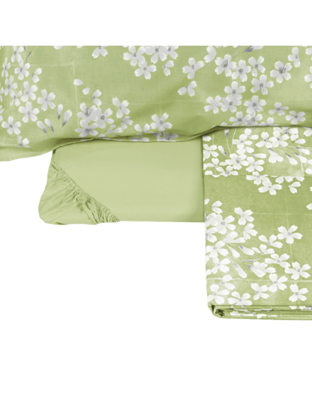 FAZZINI COMPLETO LENZUOLA COPRILETTO MATRIMONIALE IN PERCALLE - KIMONO