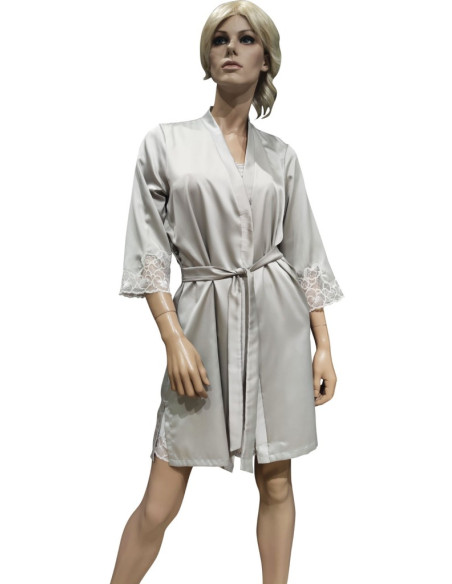 AMADINE COMPLETO LINGERIE DA DONNA VESTAGLIA E SOTTOVESTE IN RASO CON PIZZO