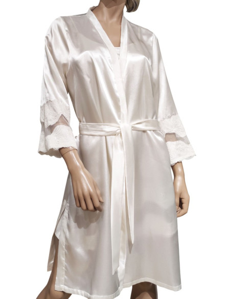 AMADINE COMPLETO LINGERIE DA DONNA VESTAGLIA E SOTTOVESTE IN RASO CON PIZZO