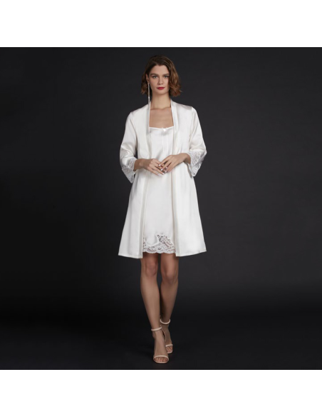 AMADINE COMPLETO LINGERIE DA DONNA VESTAGLIA E SOTTOVESTE IN RASO CON PIZZO