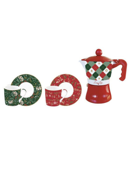 EASY LIFE SET 2 TAZZE CAFFÉ 100 ML CON CAFFETTIERA - FANCY CHRISTMAS