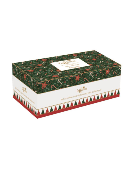 EASY LIFE SET 2 TAZZE CAFFÉ 100 ML CON CAFFETTIERA - FANCY CHRISTMAS