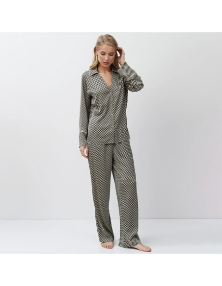 ARUELLE PIGIAMA APERTO DONNA MANICA LUNGA E PANTALONE LUNGO IN RASO - ROMIE