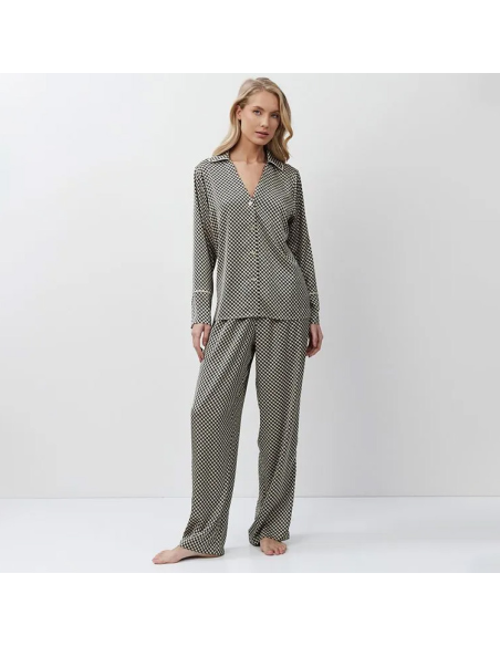 ARUELLE PIGIAMA APERTO DONNA MANICA LUNGA E PANTALONE LUNGO IN RASO - ROMIE