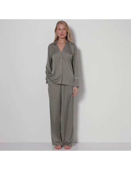 ARUELLE PIGIAMA APERTO DONNA MANICA LUNGA E PANTALONE LUNGO IN RASO - ROMIE