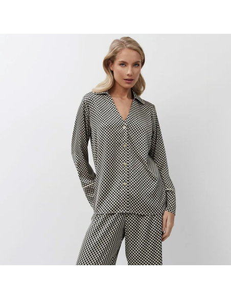 ARUELLE PIGIAMA APERTO DONNA MANICA LUNGA E PANTALONE LUNGO IN RASO - ROMIE