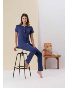 AMADINE PIGIAMA DONNA APERTO MANICA CORTA E PANTALONE LUNGO