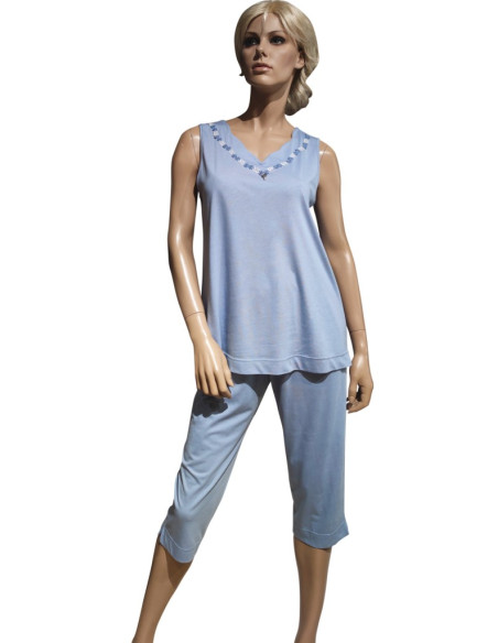 AMADINE PIGIAMA DONNA SPALLA LARGA E PANTALONE PINOCCHIETTO IN COTONE MODAL