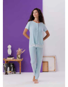 AMADINE PIGIAMA DONNA APERTO MANICA CORTA E PANTALONE LUNGO
